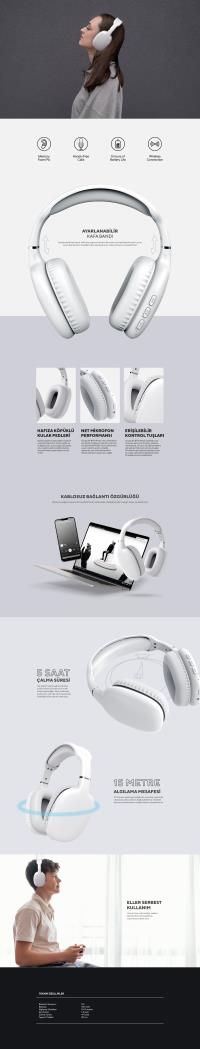 Snopy SN-BT43 Phase Beyaz Bluetooth Kulaklık kablosuz  kulaklık